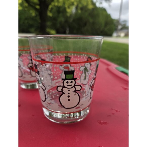 Vintage Libbey Dancing Snowmen Lowball Glasses Holiday Tumblers 12 oz Set 2 - Picture 4 of 8